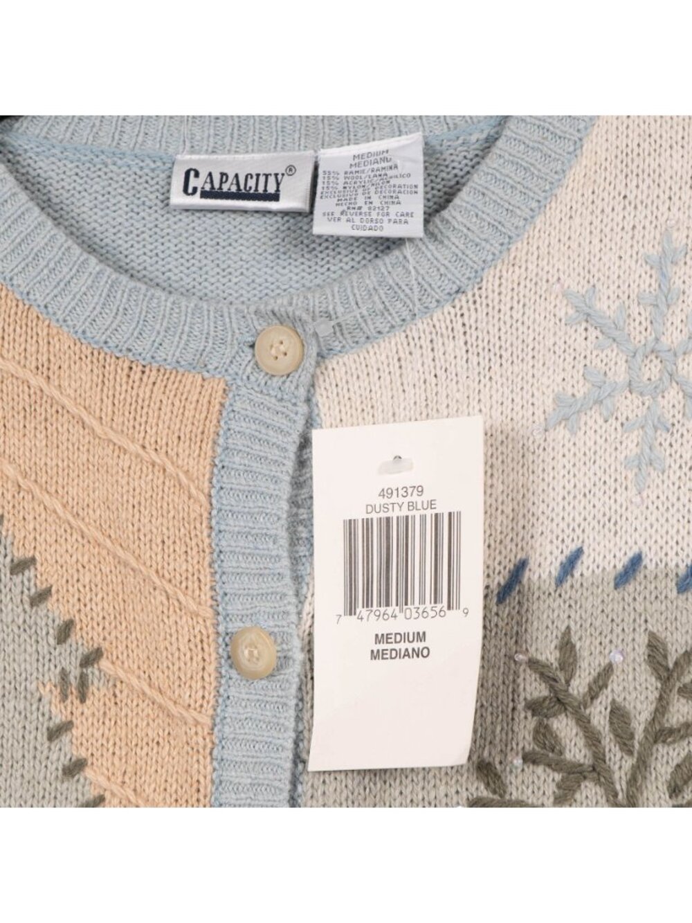 Winter Cardigan Sweater M Womens 90s Momcore Cottagecore Pastels Blue Boho Indie - Picture 6 of 8